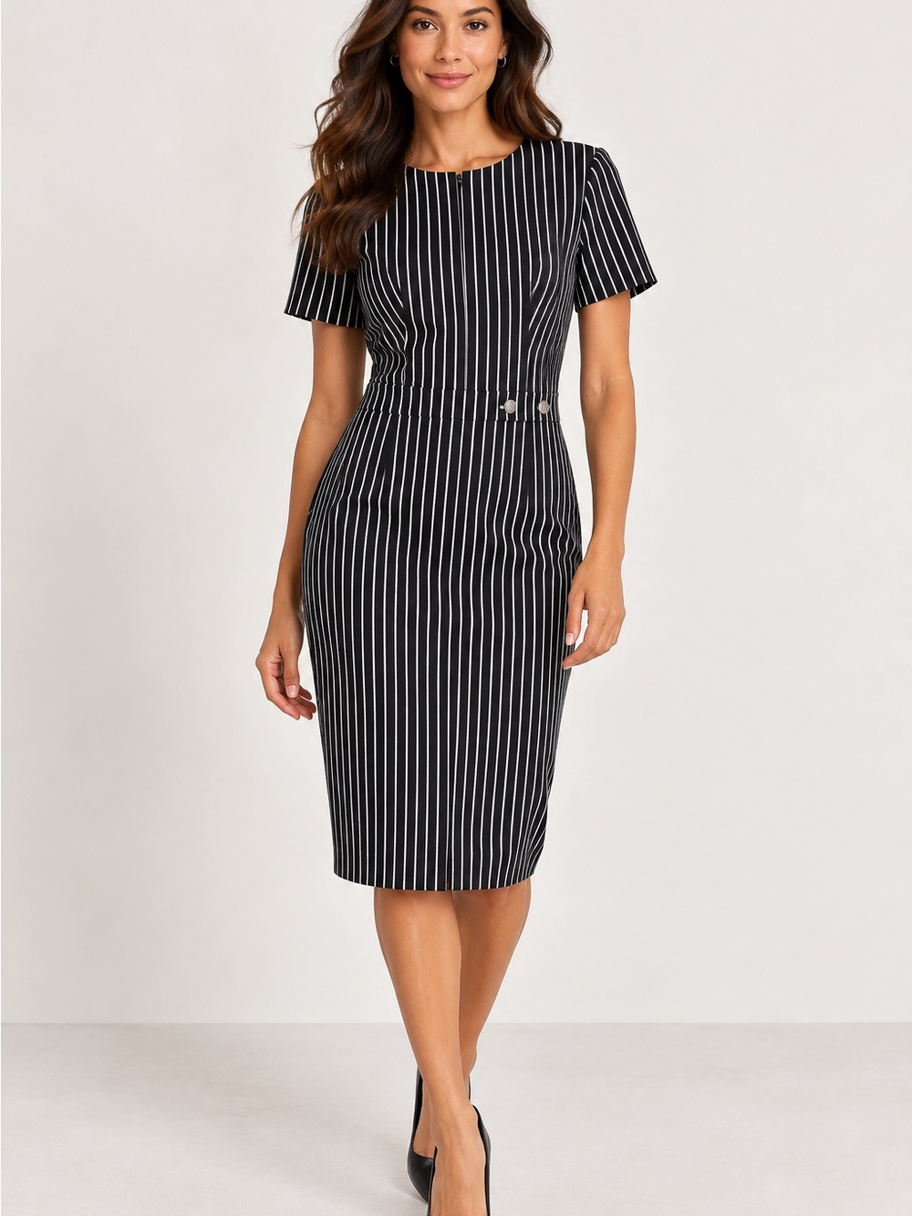 Banana Republic Black White Pinstripe Sheath Dress Career Workwear